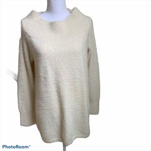 LOFT cream lashout tunic off shoulder sweater.
